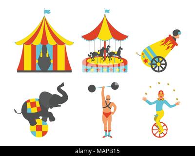 Set of Circus icon. Vintage clip art set. Vector illustration. Stock Vector