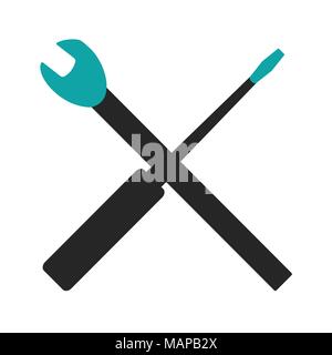 Screwdriver and Wrench icon. Flat Vector illustration on white background. Stock Vector