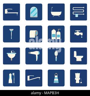 16 flat bathroom icons set. Vector illustration. Stock Vector