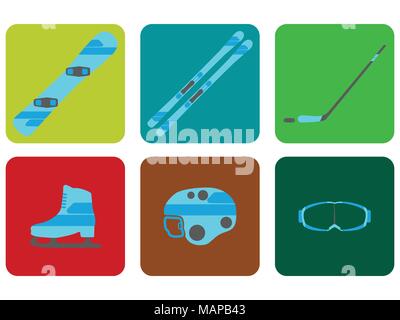 Winter sports equipment flat set icon. Vector Illustration Stock Vector