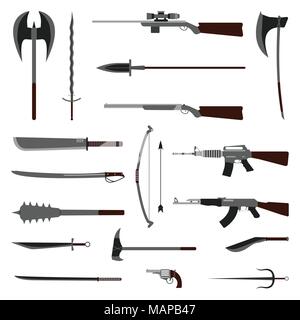 18 weapon icon. Medieval and modern. Flat vector Illustration Stock Vector