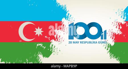 28 May Respublika gunu. Translation from azerbaijani: 28th May Republic day of Azerbaijan. 100th anniversary. Stock Vector