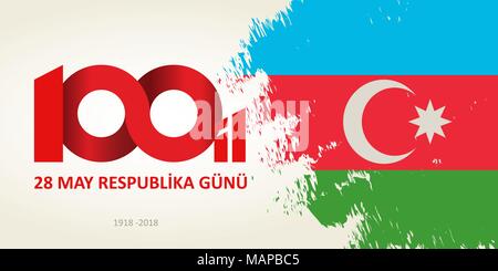 28 May Respublika gunu. Translation from azerbaijani: 28th May Republic day of Azerbaijan. 100th anniversary. Stock Vector