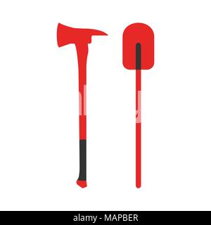 Axe and Shovel icon. Elements of the fire departament equipment icons. Vector Illustration. Stock Vector