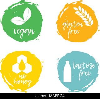 Set of food labels - allergens. Food intolerance symbols collection. Vector illustration. Stock Vector