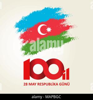 28 May Respublika gunu. Translation from azerbaijani: 28th May Republic day of Azerbaijan. 100th anniversary. Stock Vector