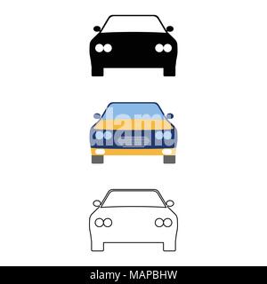Set of Flat car icon. Cartoon, Outline, Silhouette Vector illustration. Stock Vector