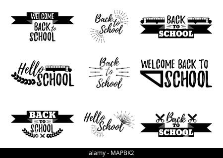 Set of School Typographic - Vintage Style Back to School. Vector illustration. Stock Vector