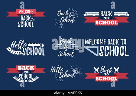 Set of School Typographic - Vintage Style Back to School. Vector illustration. Stock Vector
