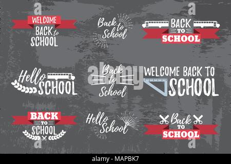 Set of School Typographic - Vintage Style Back to School. Vector illustration. Stock Vector