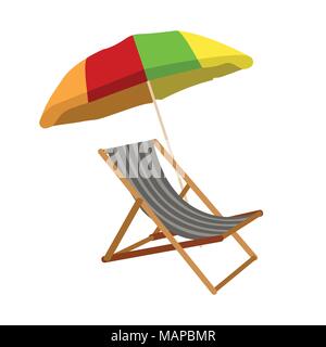 Sunbed with umbrella flat icon. Cartoon Vector illustration. Stock Vector