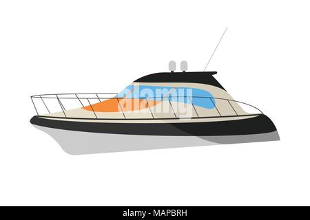 Speedboat flat icon and sign. Cartoon Vector Illustration. Stock Vector