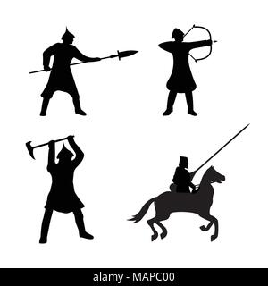 The Set of Warriors Silhouette on white background. Isolated Vector illustration. Stock Vector