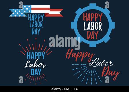 Set of Happy Labor Day banner and giftcard. Labor Day Poster Sign on Blue Background. Vector Illustration. Stock Vector