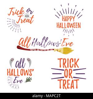 Happy Halloween Greeting Card with Calligraphic Text. Halloween Poster and Banner on White Background. Vector illustration. Stock Vector