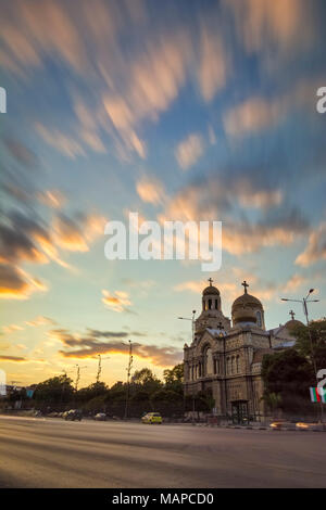 Dormition of the Mother of God Cathedral in Varna at sunset, Bulgaria Stock Photo