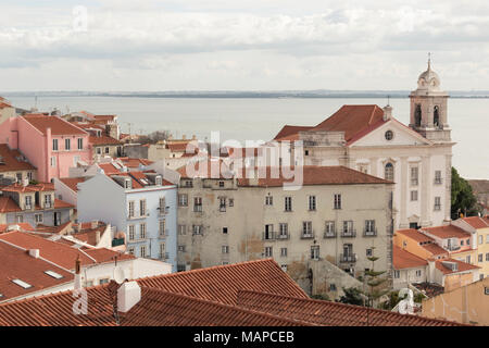 The historic Alfama neighbourhood district in the centre of Lisbon, Portugal. Stock Photo