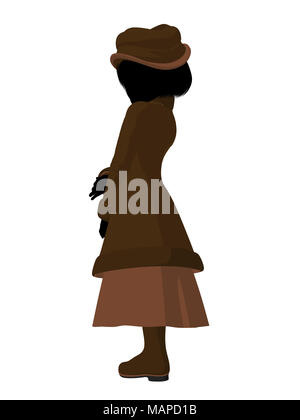 Victorian girl silhouette on a white background Stock Photo