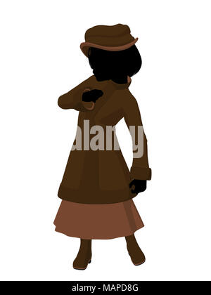 Victorian girl silhouette on a white background Stock Photo