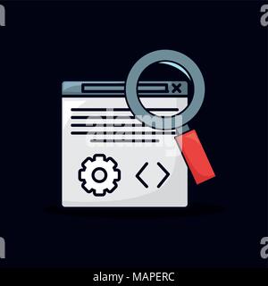 web interface with magnifying glass over black background, colorful design. vector illustration Stock Vector
