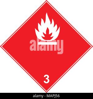 Dangerous - class 3 flammable goods transported warning sign. White flame icon in red diamond Stock Vector