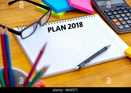 Plan 2018 Notebook business team meeting  with an Plan 2018 Stock Photo