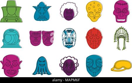 Mask icon set, color outline style Stock Vector