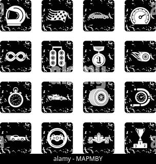 Car race icons set grunge vector Stock Vector
