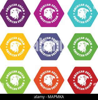 American dream eagle icons set 9 vector Stock Vector