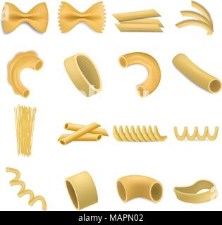 Fusilli pasta penne mockup set, realistic style Stock Vector