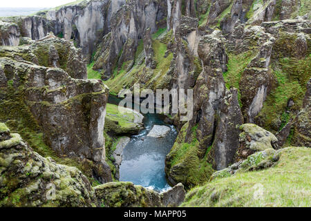 Fjaorargljufur Canyon, Iceland, about 100 meters deep and about two kilometers long Stock Photo