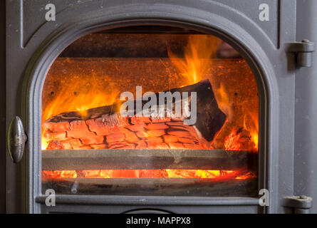 Logs burning in a log fire Stock Photo
