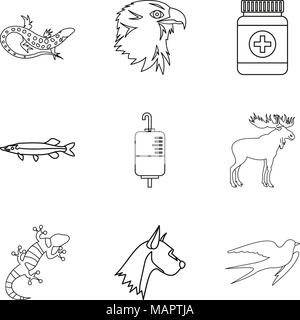 Professional vet icons set, outline style Stock Vector