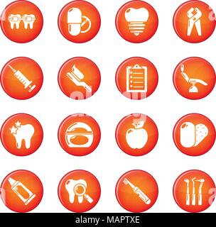 Stomatology dental icons set red vector Stock Vector