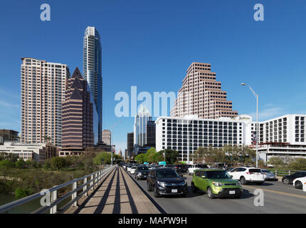 Austin Texas - street view Downtown Austin skyline, from Congress Avenue Bridge, Austin, Texas USA Stock Photo