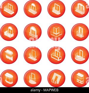 Balcony window forms icons set red vector Stock Vector
