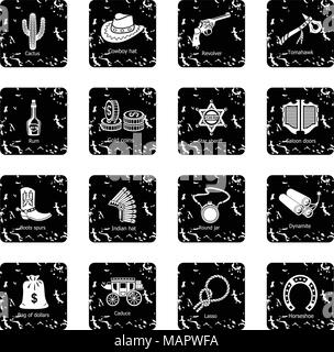 Wild west icons set grunge vector Stock Vector