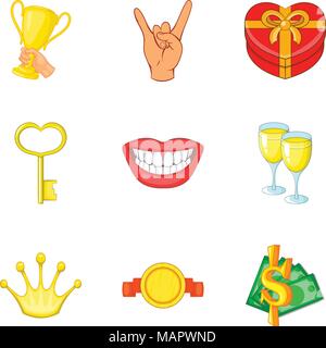 Offering icons set, cartoon style Stock Vector