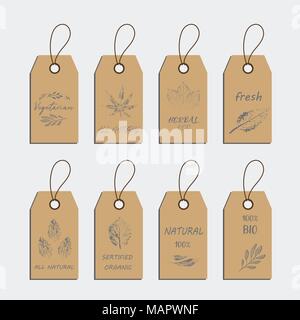 Set of organic food tag and label sticker design elements Stock Vector