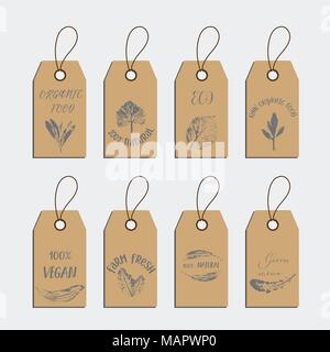 Set of organic food tag and label sticker design elements Stock Vector