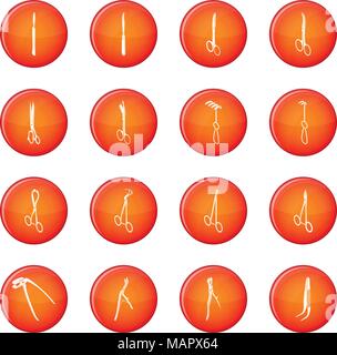 Surgeons tools icons set red vector Stock Vector