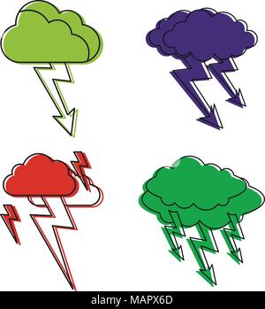 Storm cloud icon set, color outline style Stock Vector