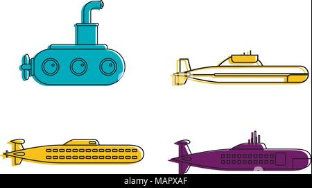 Submarine icon set, color outline style Stock Vector