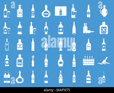 Alcohol bottle icon blue set vector Stock Vector