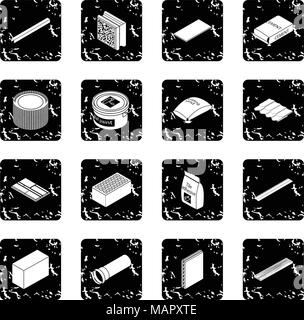 Building materials icons set grunge vector Stock Vector