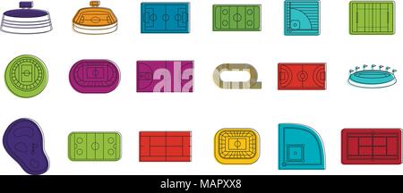 Sport arena icon set, color outline style Stock Vector