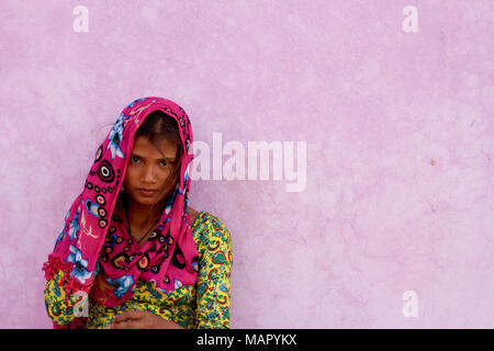 Woman in sari of Phewa Laka, Pokhara, Nepal, Asia Stock Photo