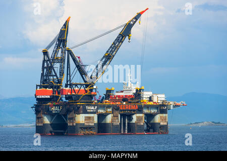 Oil rigs off the coast of Norway near Stavanger, Rogaland, Norway, Scandinavia, Europe Stock Photo