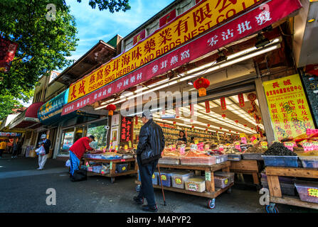 Colourful produce store and shoppers in Chinatown, Vancouver, British Columbia, Canada, North America Stock Photo