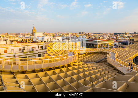 The view of the city from the top of Metropol Parasol, Seville, Andalucia, Spain, Europe Stock Photo